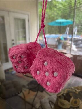 Fuzzy Pink Dice Hanging Ornament
